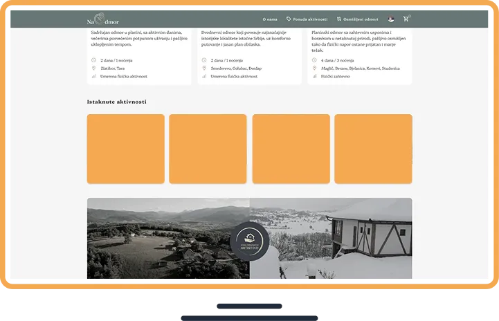 Reklamna pozicija istaknutih aktivnosti na početnoj - desktop prikaz